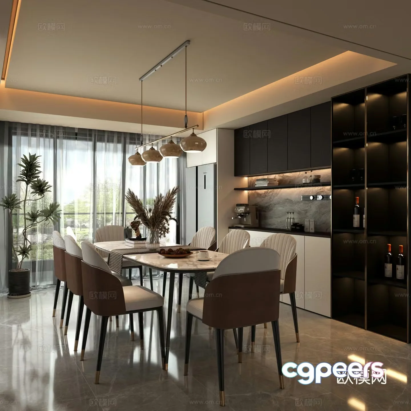 Modern minimalist restaurant 3d model