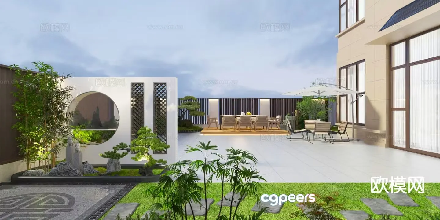 New Chinese style villa garden courtyard landscape 3D model