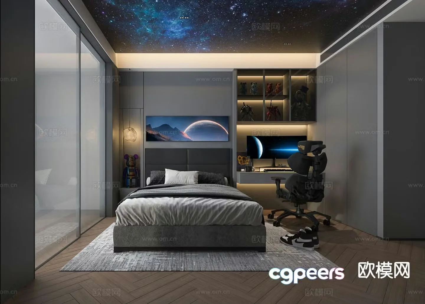 Modern bedroom boy’s room gaming room 3d model