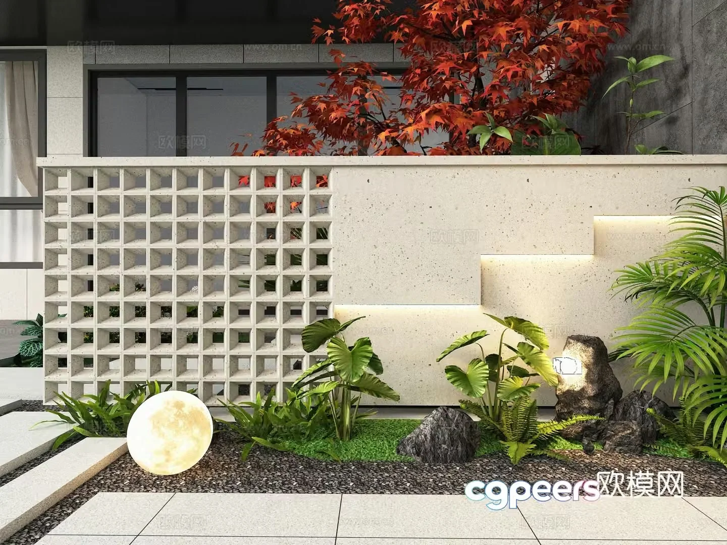 Modern cement brick landscape wall courtyard landscape wall outdoor landscape wall hollow brick retaining wall cement brick partition 3D model