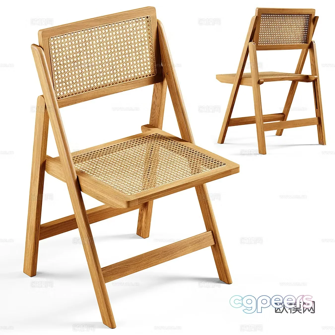 zara modern rattan folding chair single chair leisure chair dining chair solid wood single chair rattan 3d model