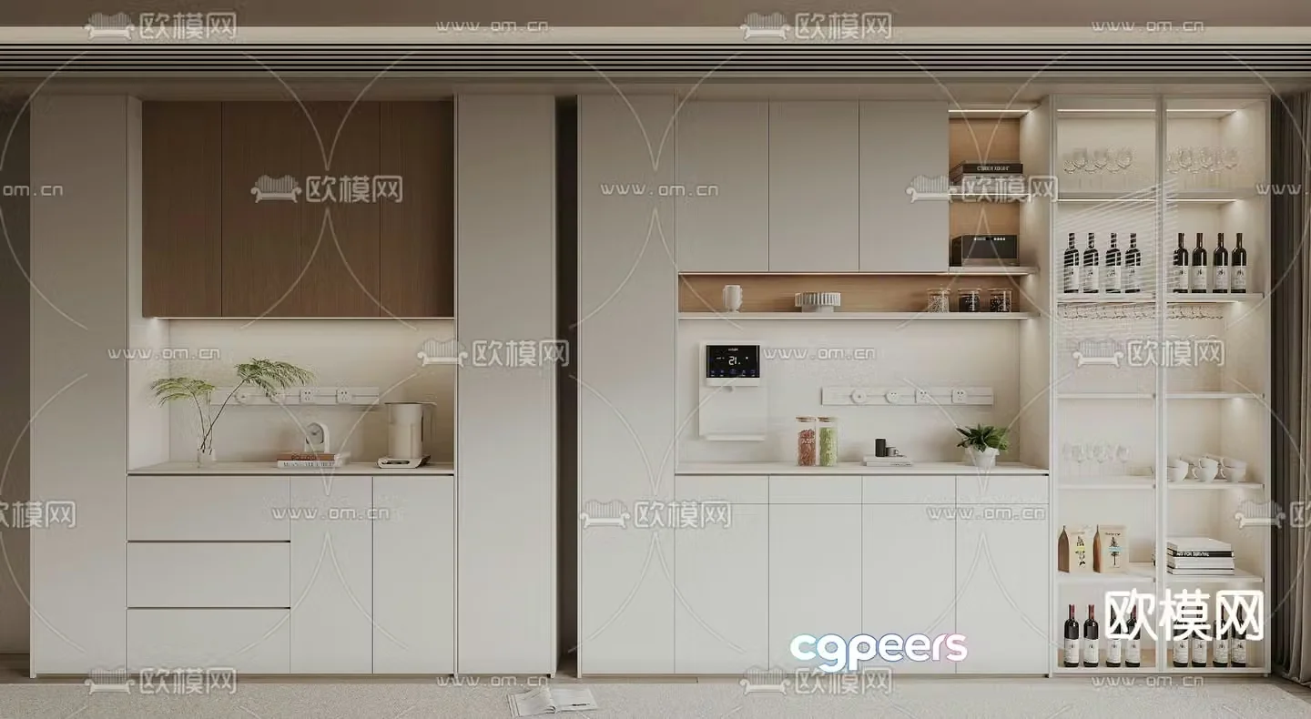 Cream style wine cabinet sideboard 3d model