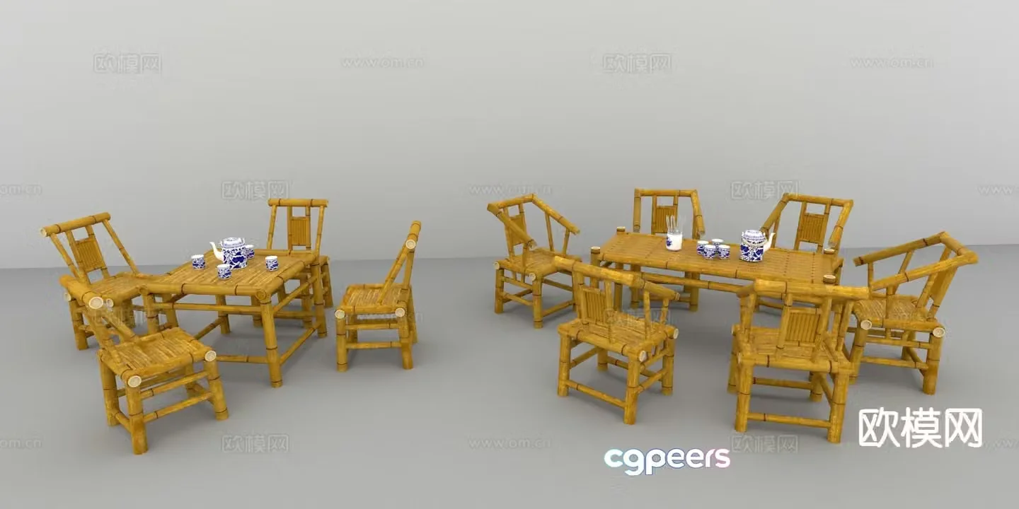 Chinese bamboo tables and chairs Eight Immortals table outdoor tables and chairs 3D model