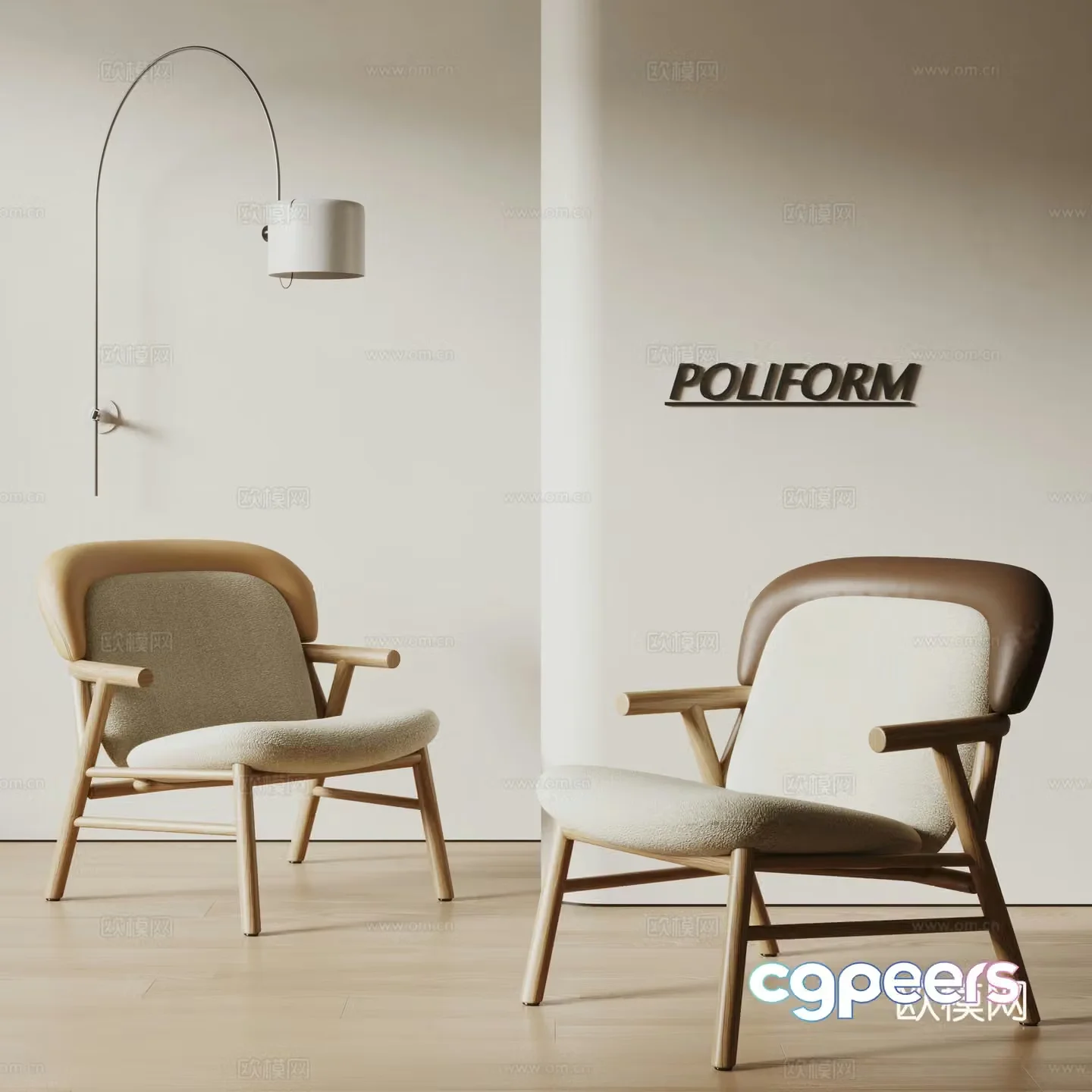 poliform modern leisure chair single chair recliner armchair solid wood chair fabric 3d model 3d model