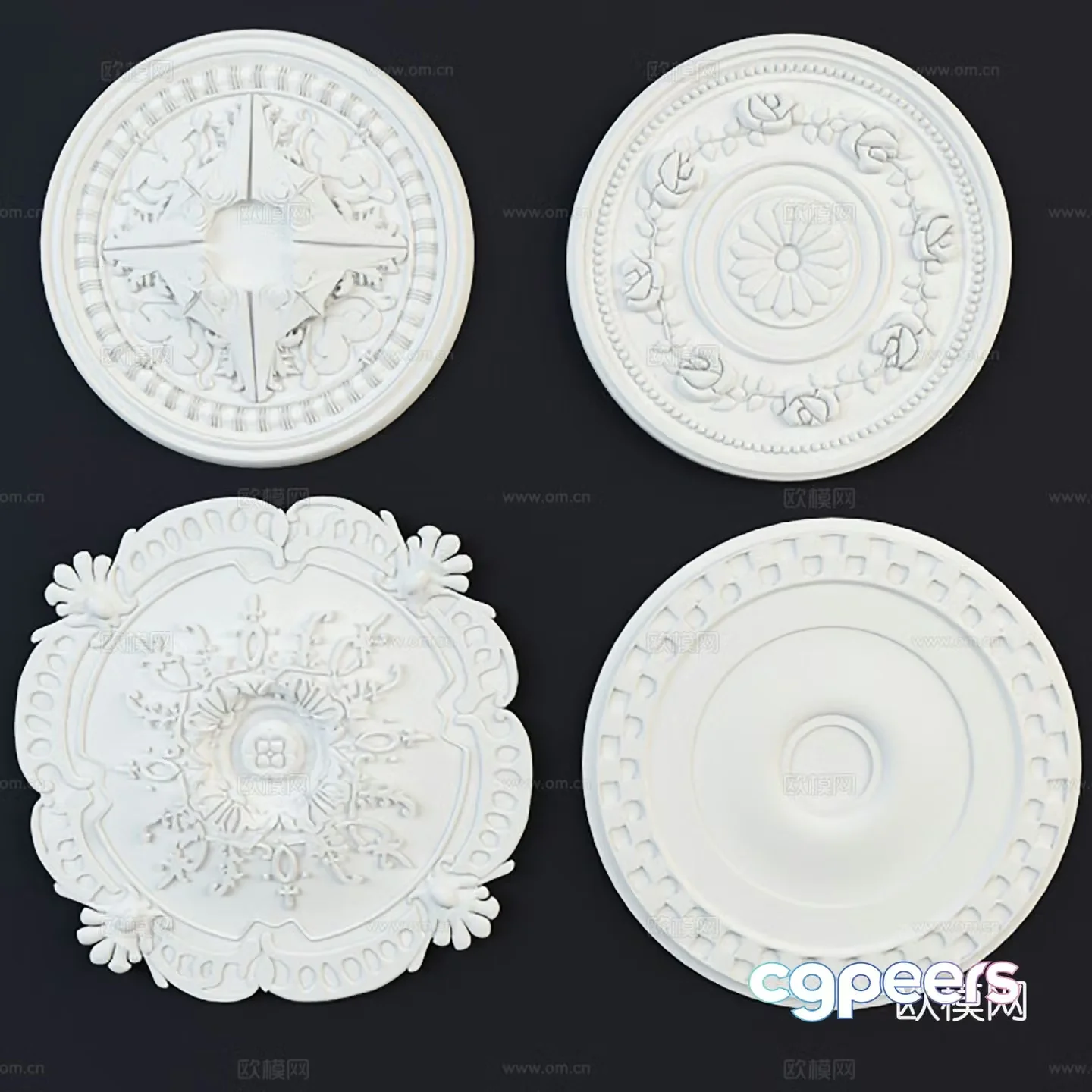 Gypsum carved wall decoration ceiling pendant 3D model