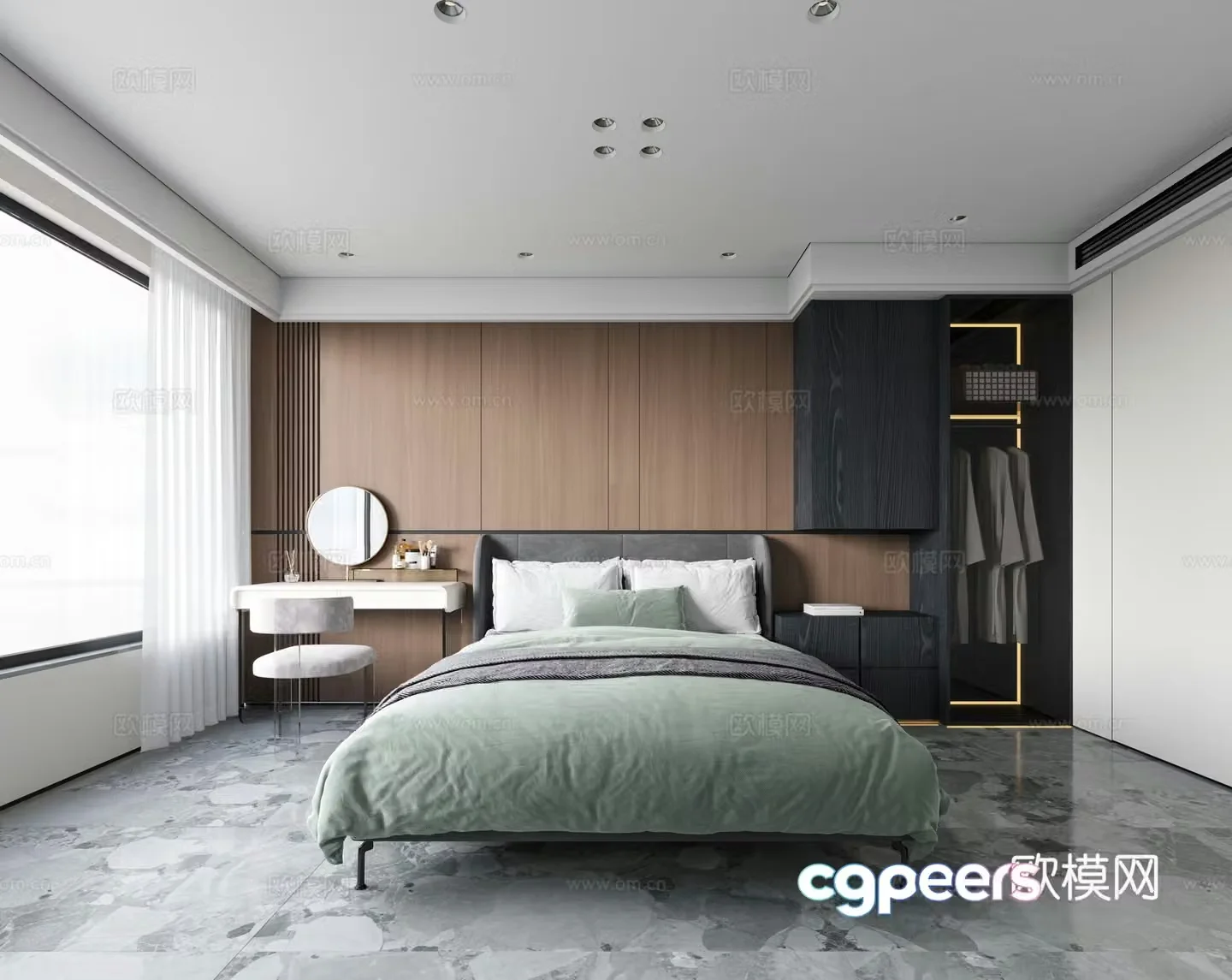 Modern bedroom bedroom without owner lights modern bedroom background wall modern integrated wardrobe bedside table 3d model