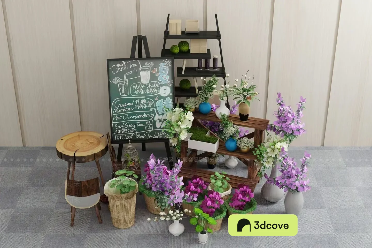 A Wooden And Flower Display