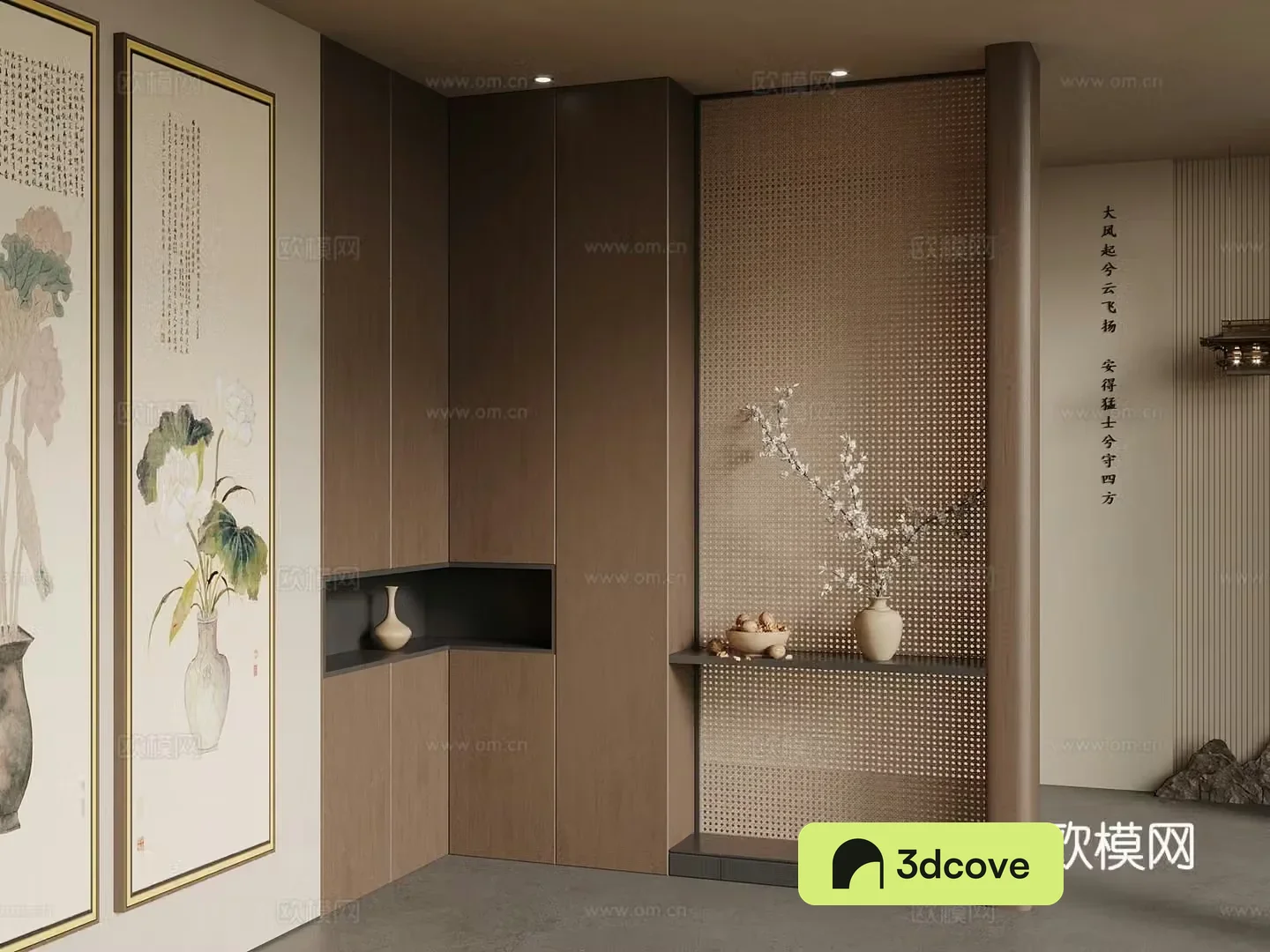Middle style New Chinese style Entrance cabinet Entrance shape Entrance background 3D model
