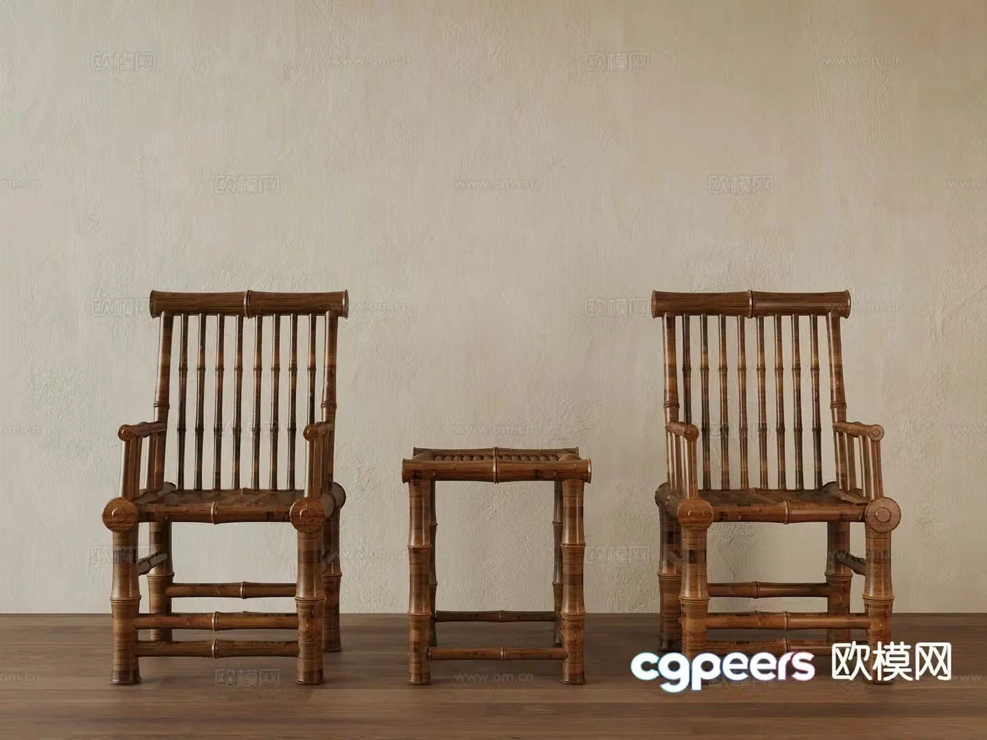 New Chinese style leisure chair bamboo chair 3d model