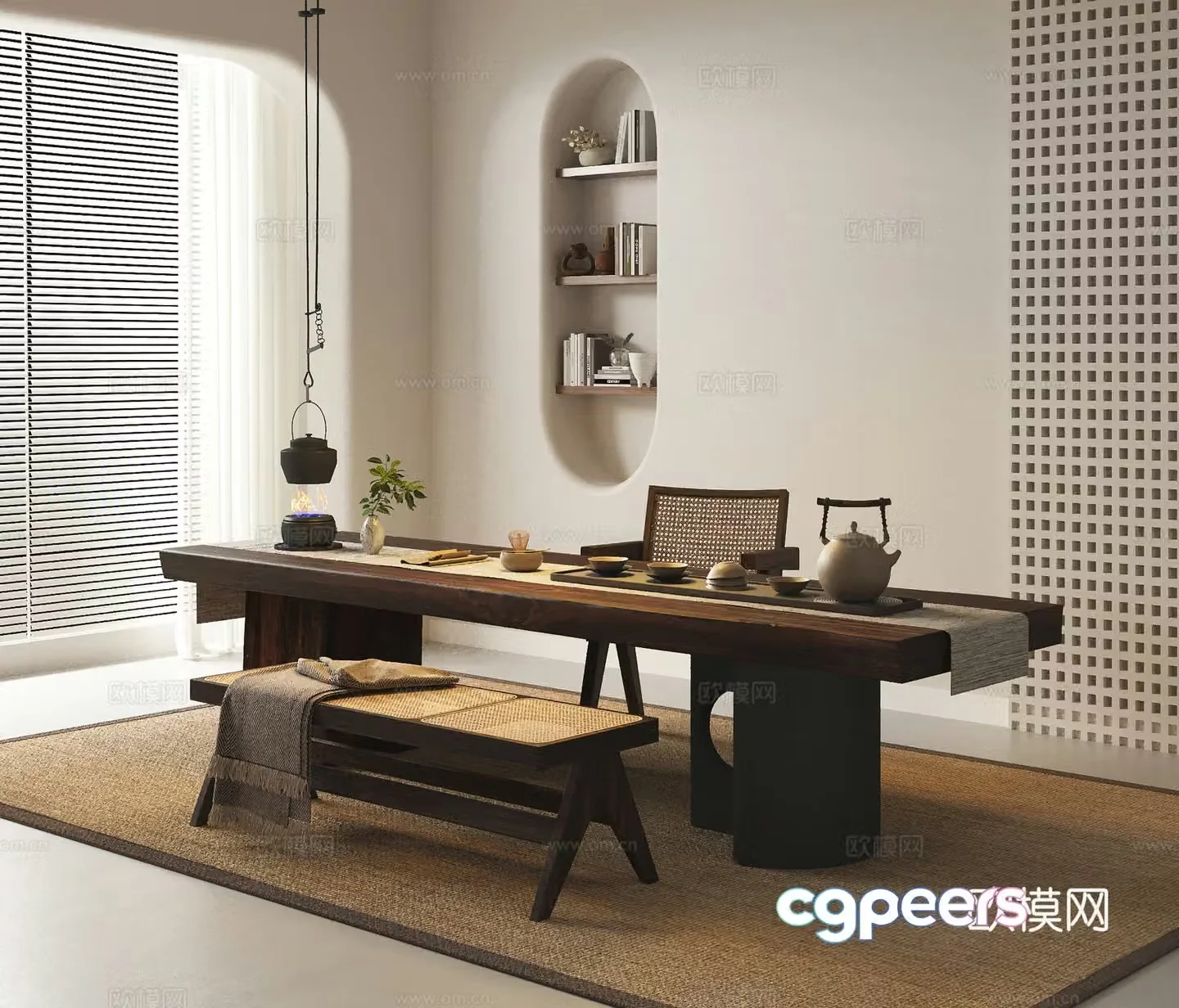 New Chinese-style tea room tea table and chair tea tray and tea set jewelry ornaments 3D model