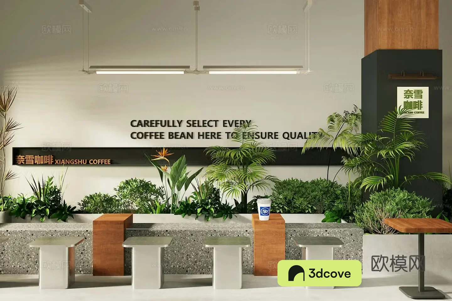 Milk tea shop card area with 3D card position against the wall
