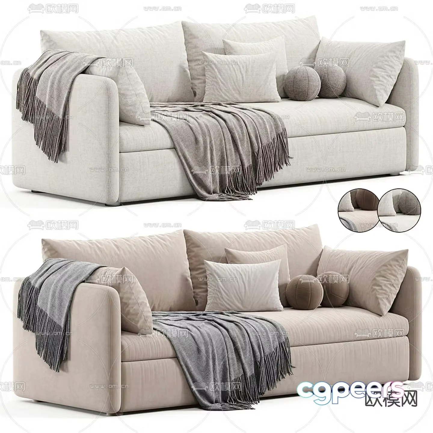 Double sofa upholstered sofa 3d model
