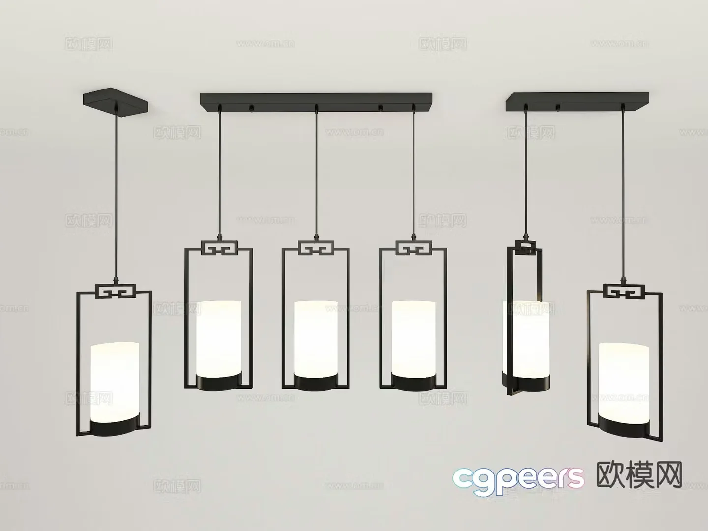 New Chinese style chandelier hall chandelier 3d model