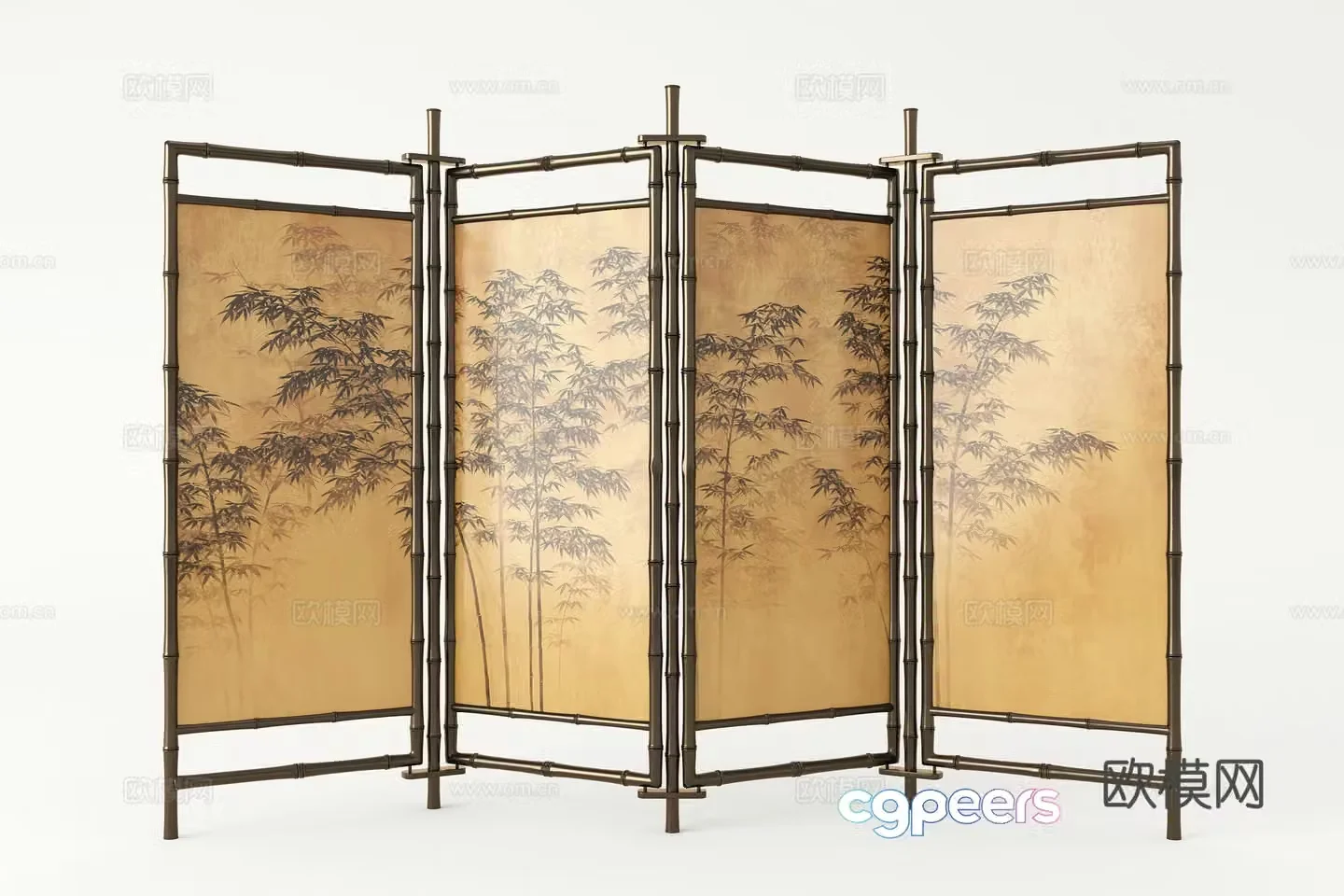 New Chinese-style screen partition Bamboo screen Metal screen Folding screen 3D model