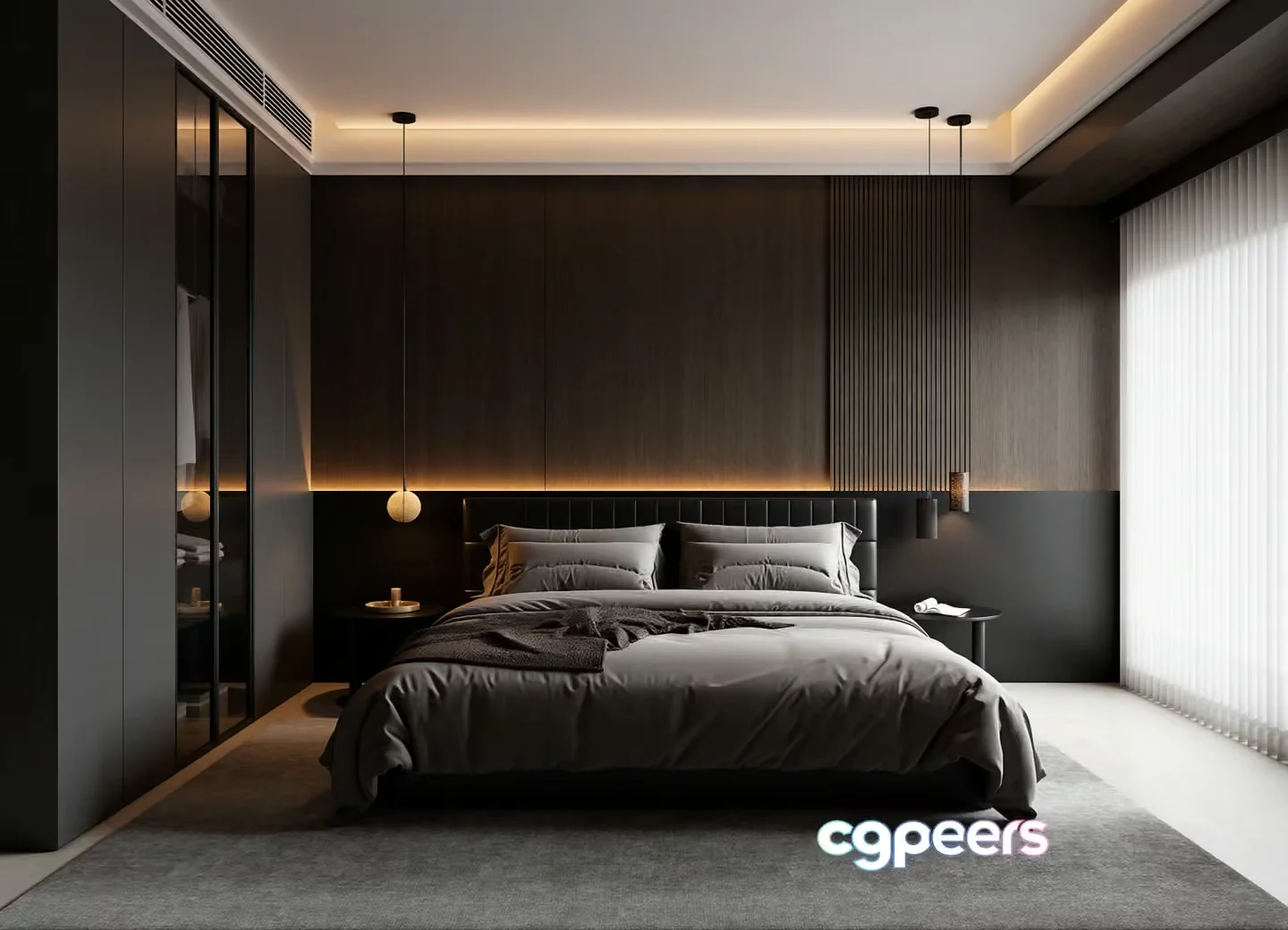 Modern Dark Bedroom 3D Model – 18309 – VRAY Render