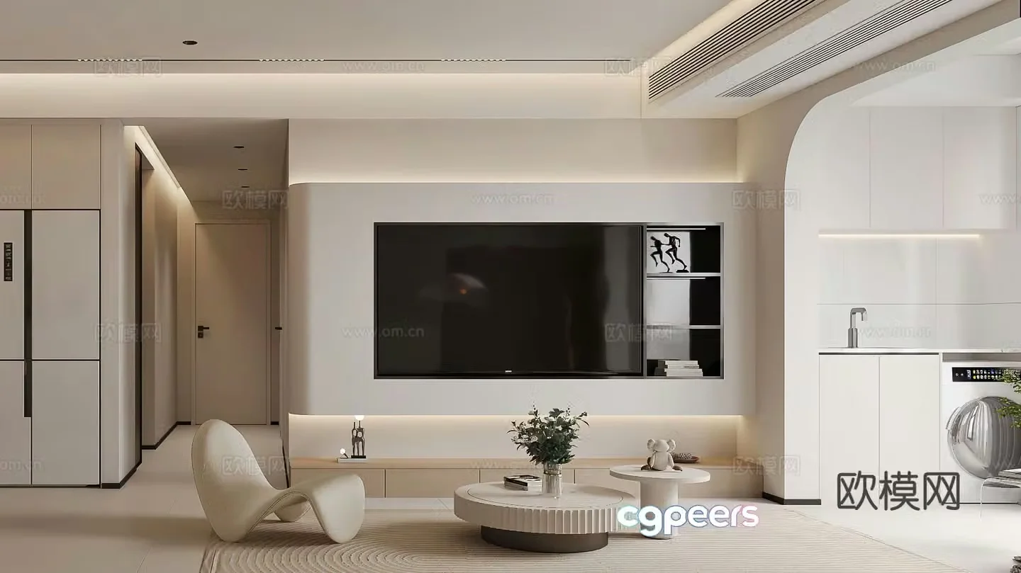 Cream style living room 3d model