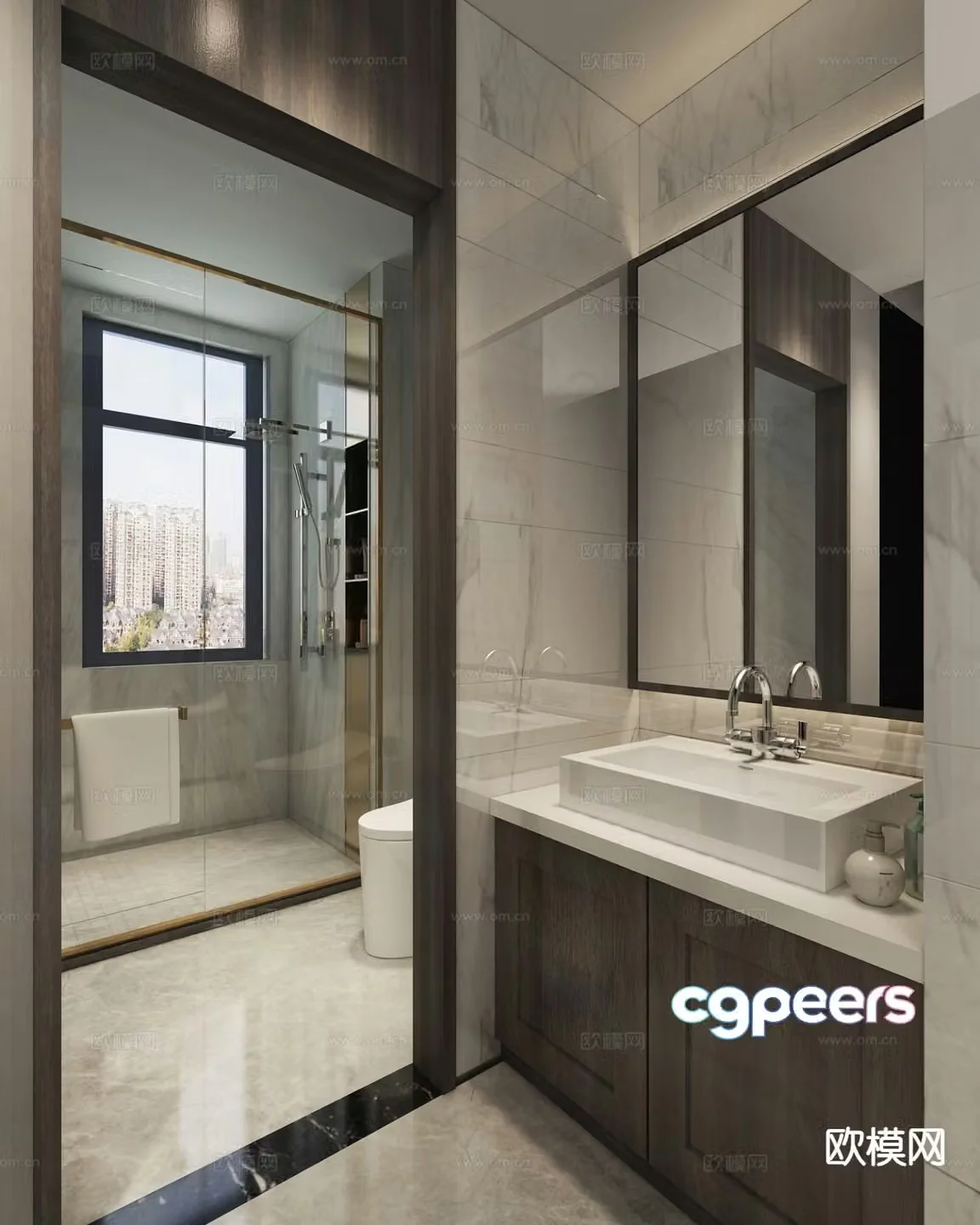 Light luxury bathroom bathroom wet and dry separation 3d model