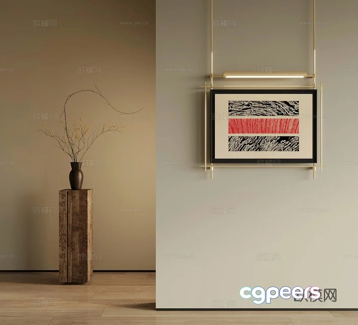 Middle-aged style hanging paintings and decorative paintings green plant potted plants 3D model