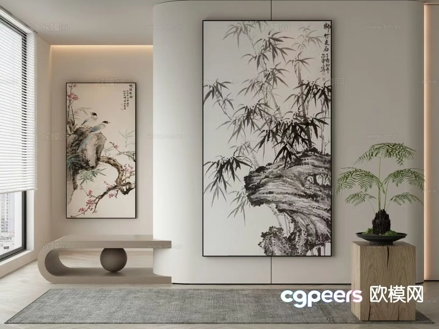 New Chinese style decorative painting bamboo painting hanging painting 3d model