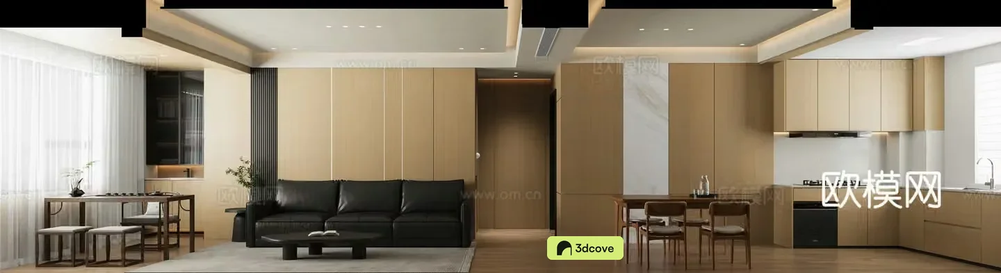 Modern log living and dining room