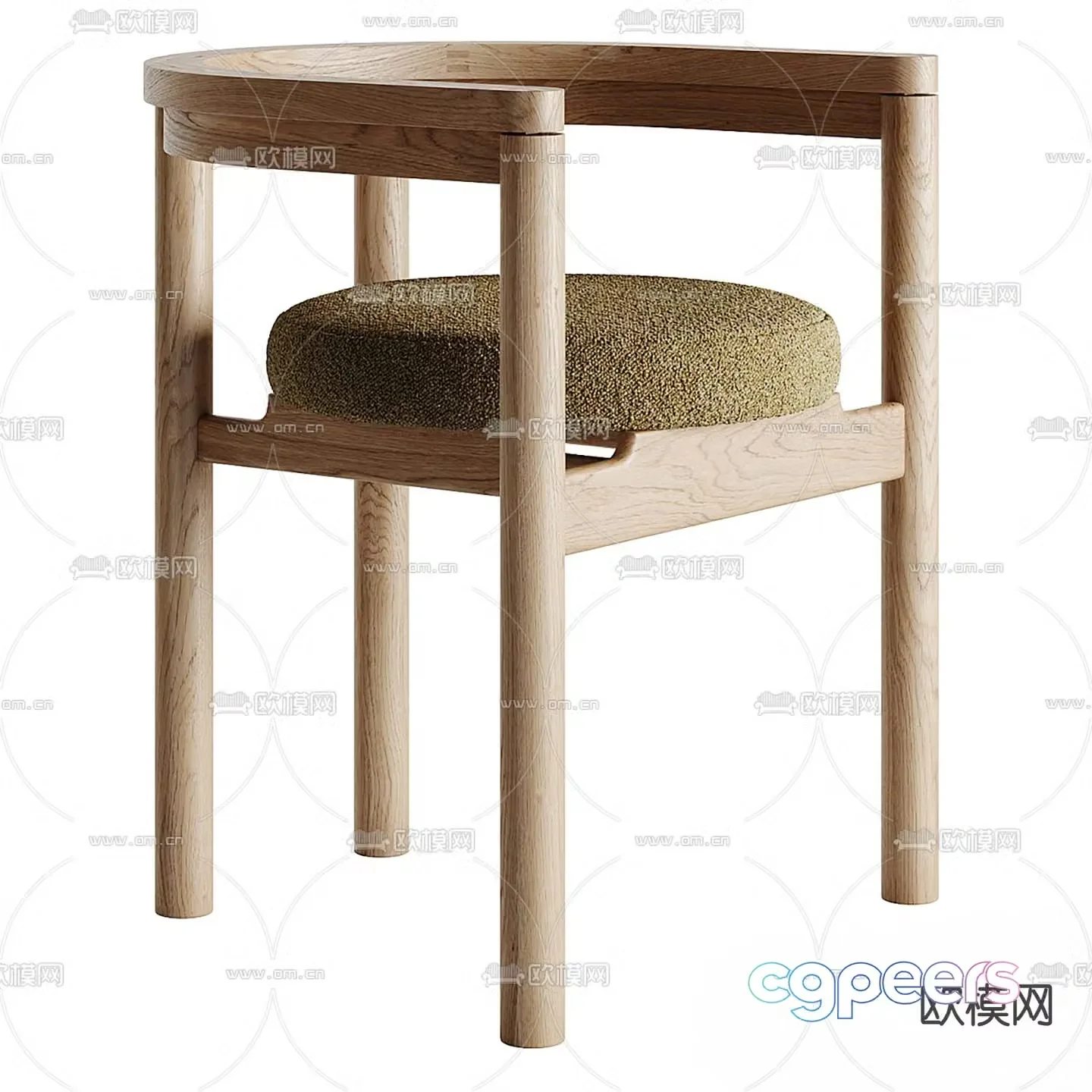Nordic solid wood single chair 3D model