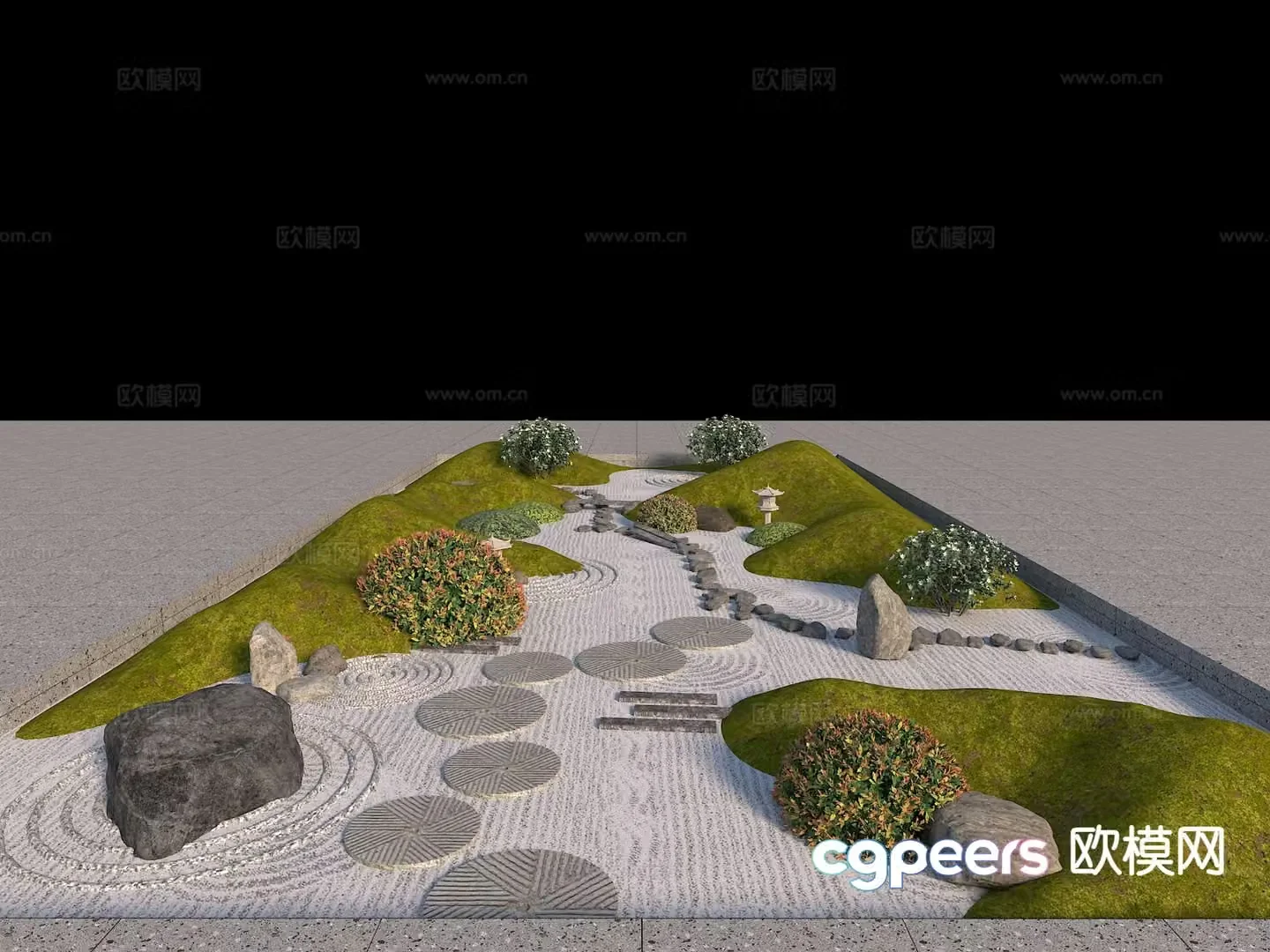 New Chinese dry landscape micro-terrain Zen landscape 3D model