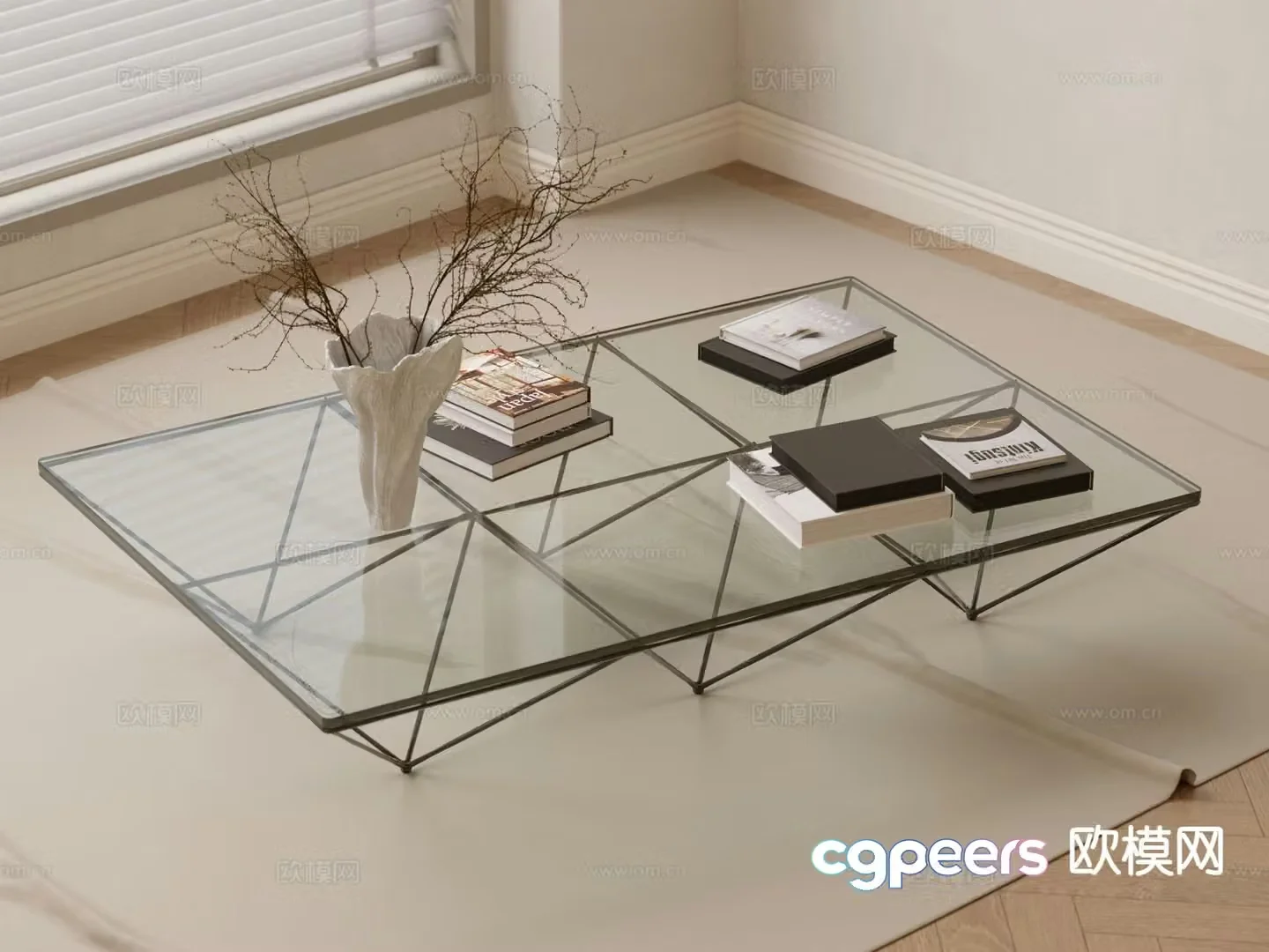 Nordic iron coffee table tempered glass coffee table 3D model
