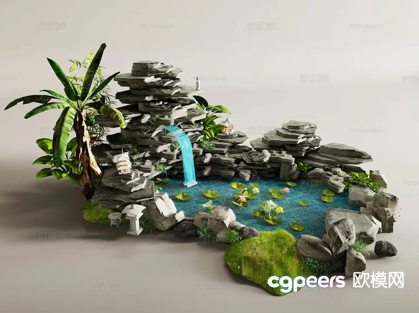 New Chinese style courtyard landscape rockery sketch 3D model