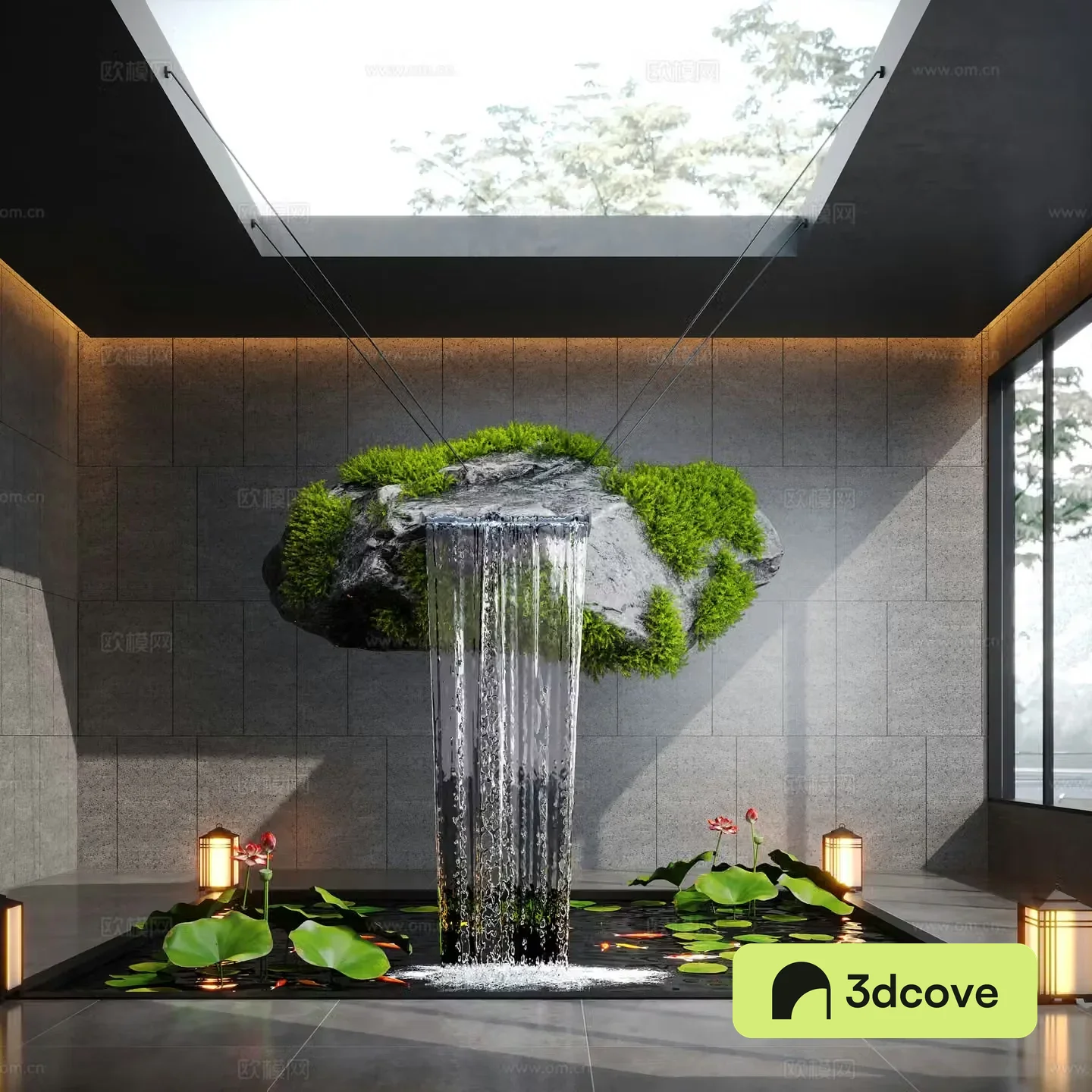 Modern water landscape indoor water landscape pumice stone moss indoor fish pond
