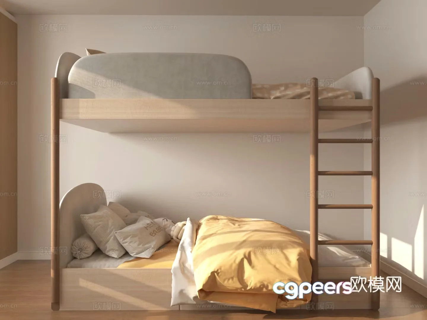 Creamy children’s bed up and down bed high and low bed 3D model