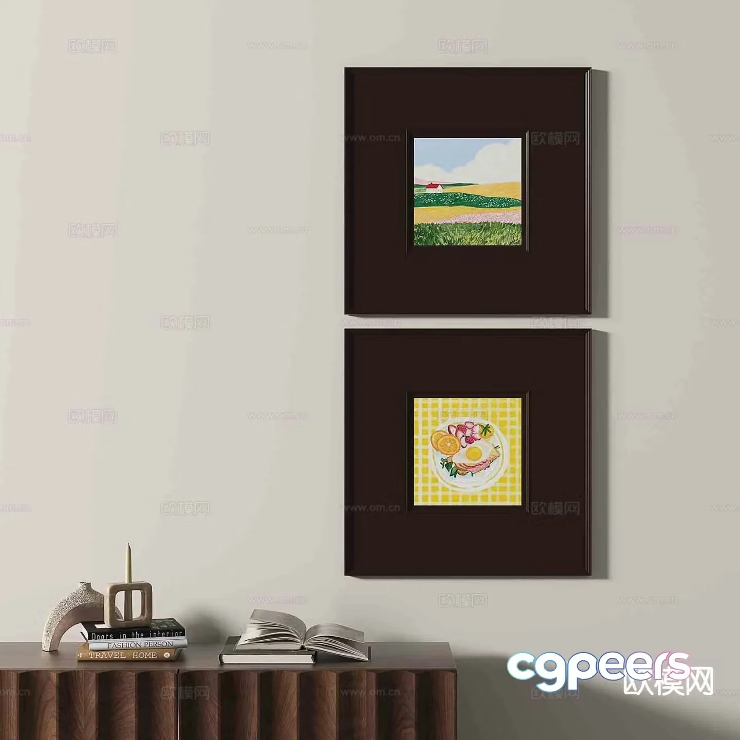 Wabi-sabi retro hanging painting landscape painting decorative painting 3D model