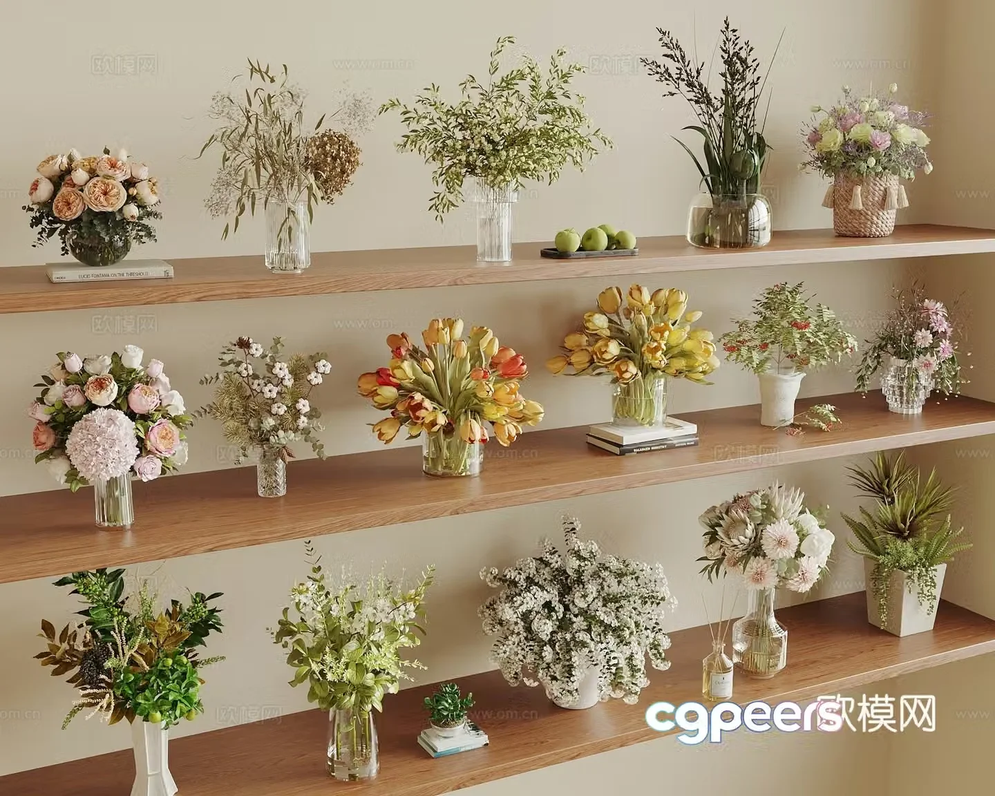 Modern vase flowers Vase flower art Green plant potted plants Dry branches and dried flowers Flower shop 3d model