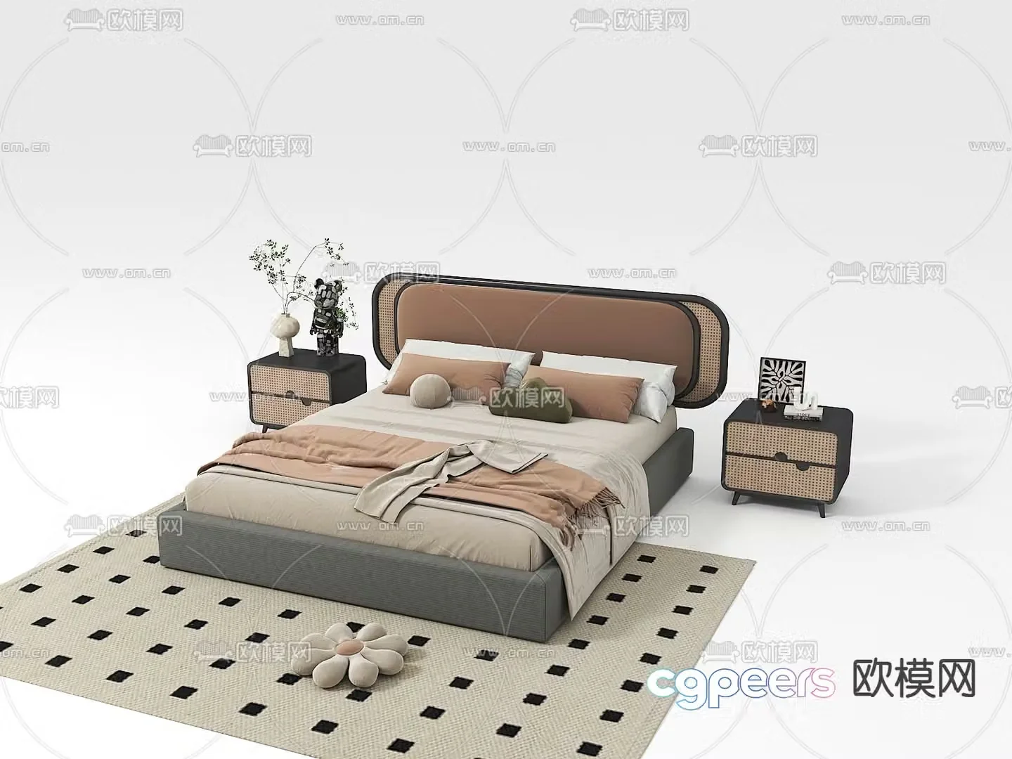 Wabi-sabi double bed 3d model