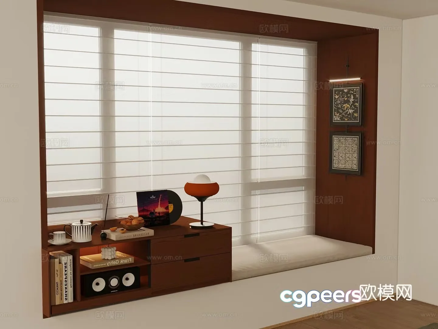 Middle-aged bay window Shangri-La curtain 3D model