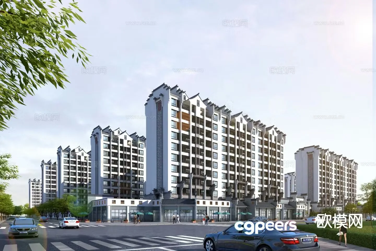 Chinese style residential building exterior 3D model