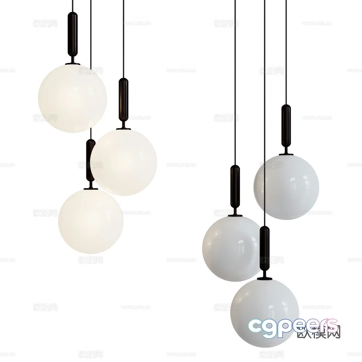 Modern minimalist spherical glass small chandeliers 3D model