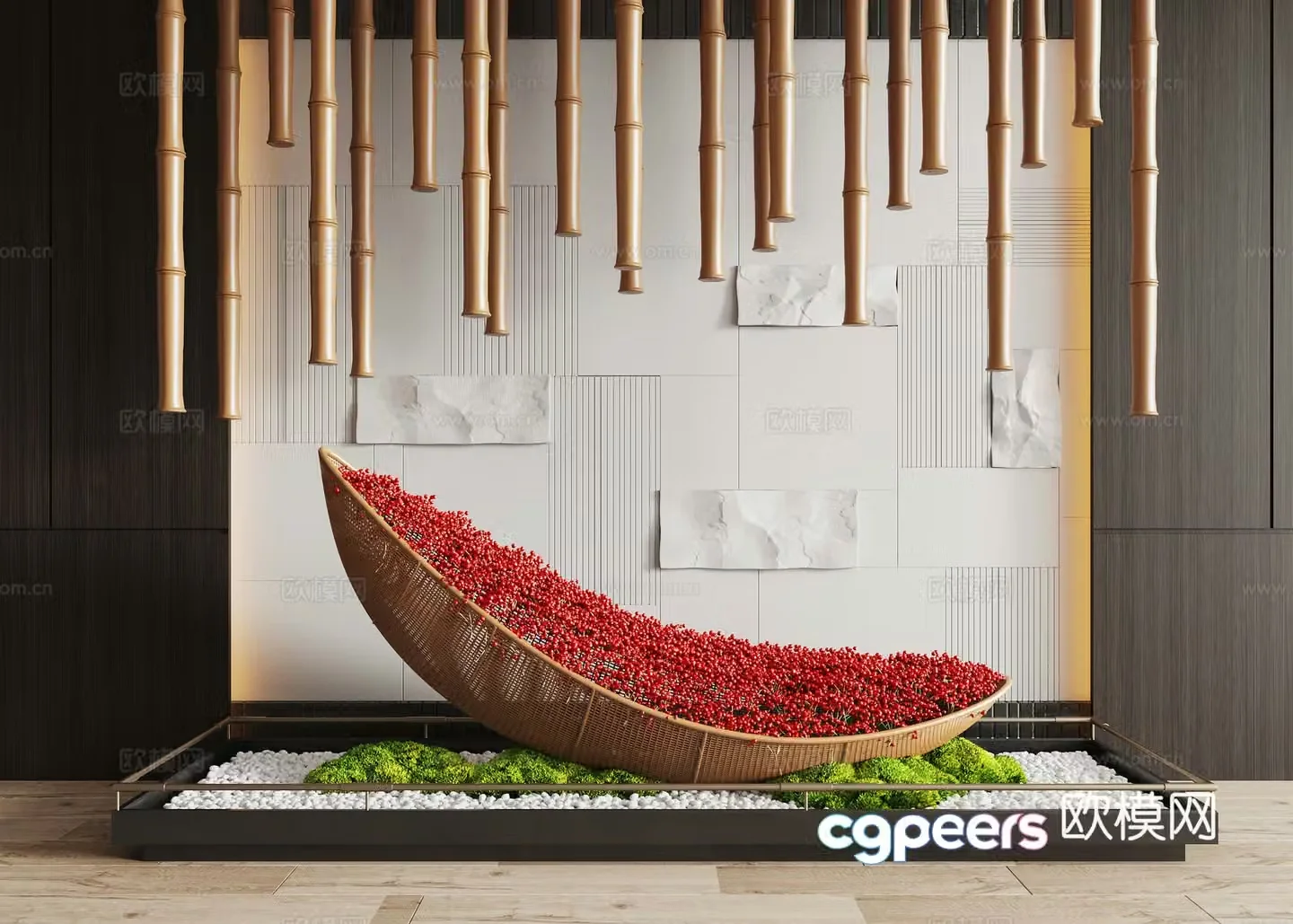 Modern interior landscape landscaping Moss landscape landscape sketch rattan weaving installation art installation 3d model