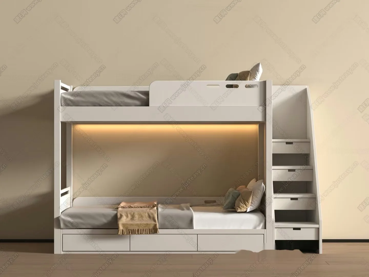 Modern White Bunk Bed 3D Model – 21030 – VRAY Render
