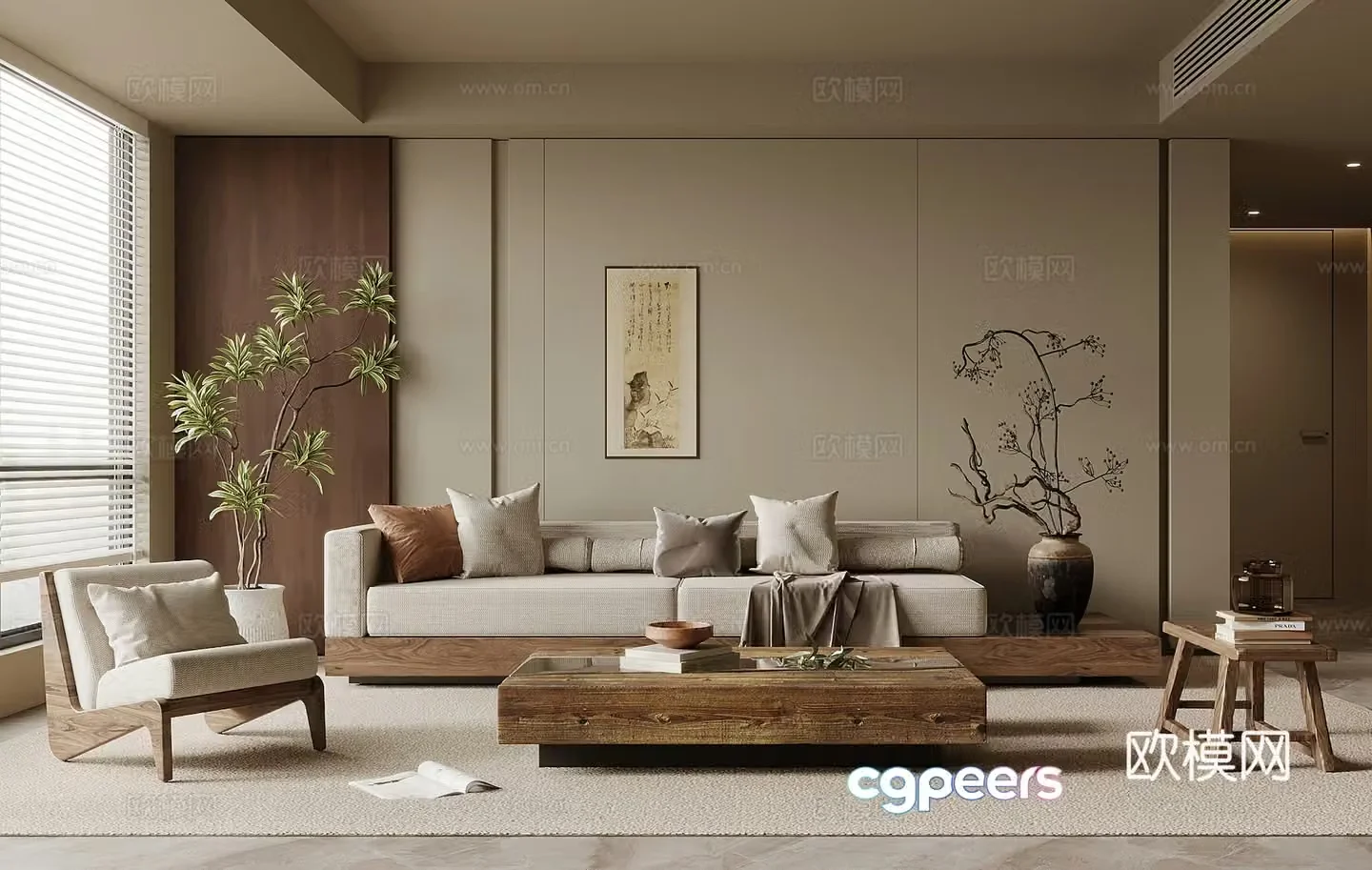 Living room Wasabi style living room Sofa view wall Sofa coffee table combination 3D model