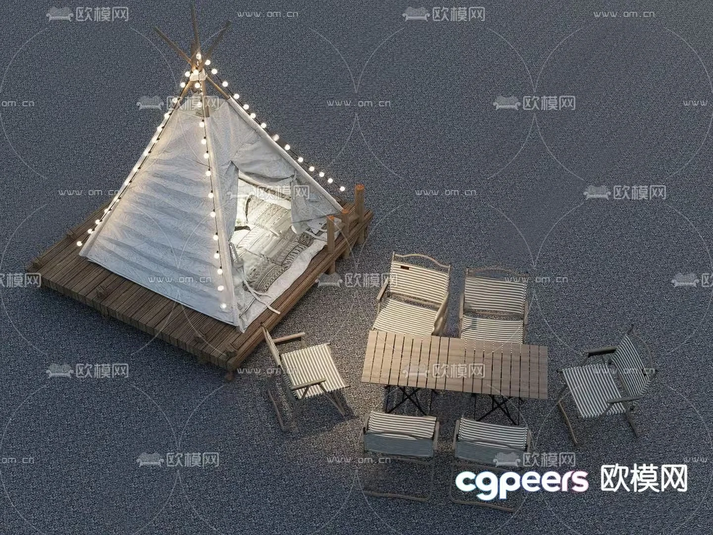 Camping tent outdoor table and chairs 3d model
