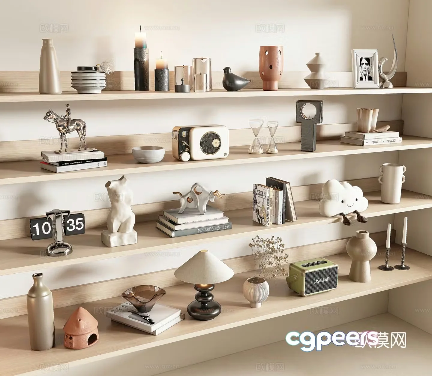 Modern decorations ornaments candles utensils and pots 3d model