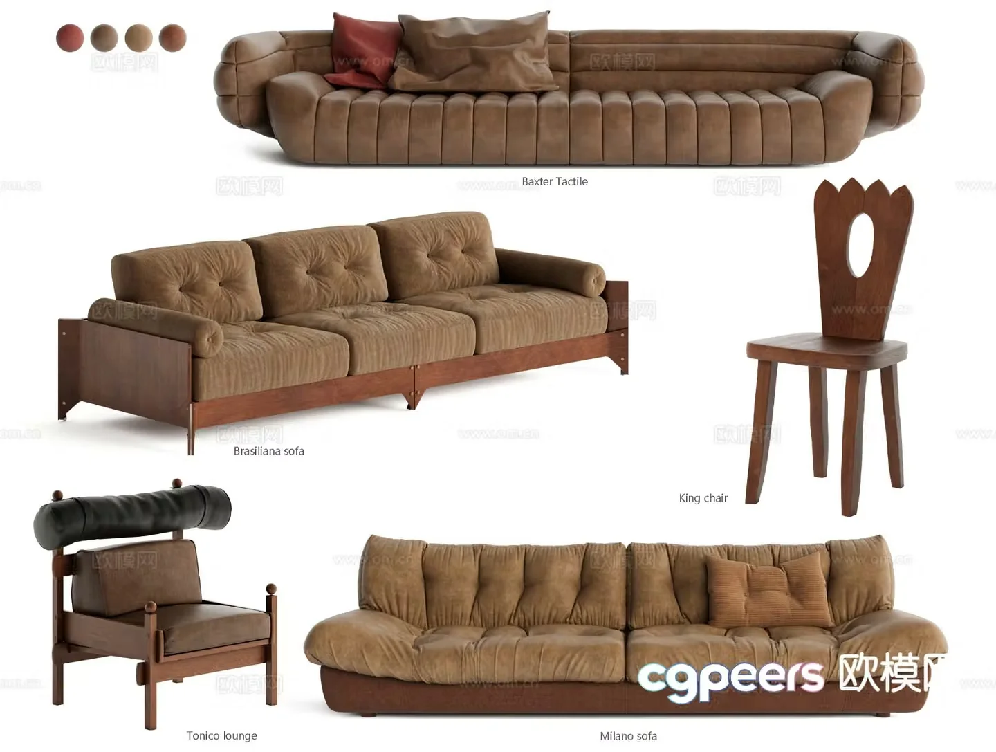 Retro multi-person sofa 3d model