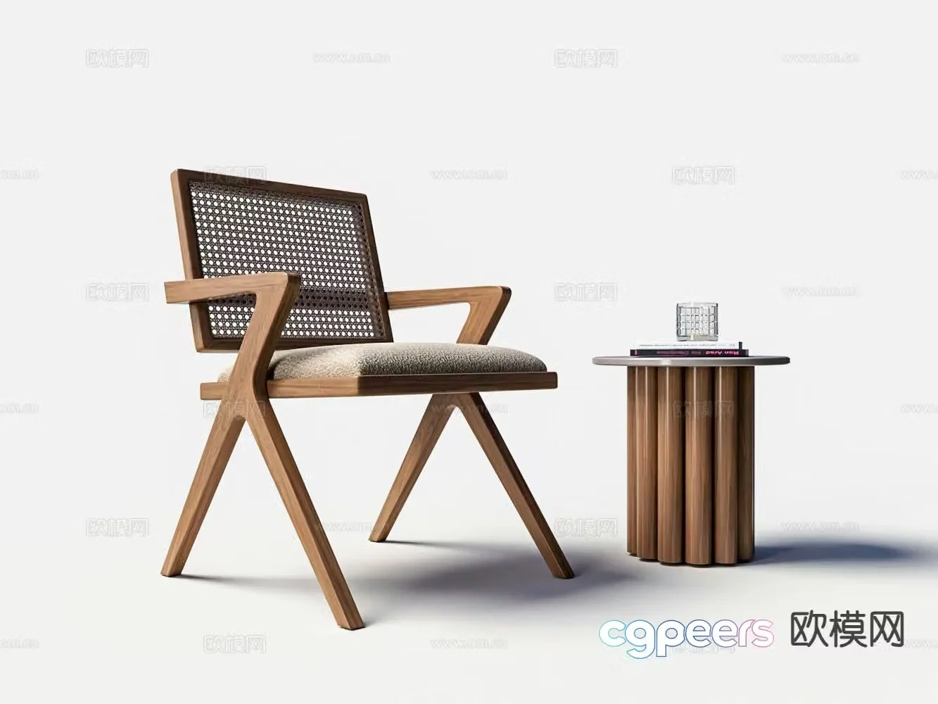 Modern solid wood leisure chair armchair 3d model