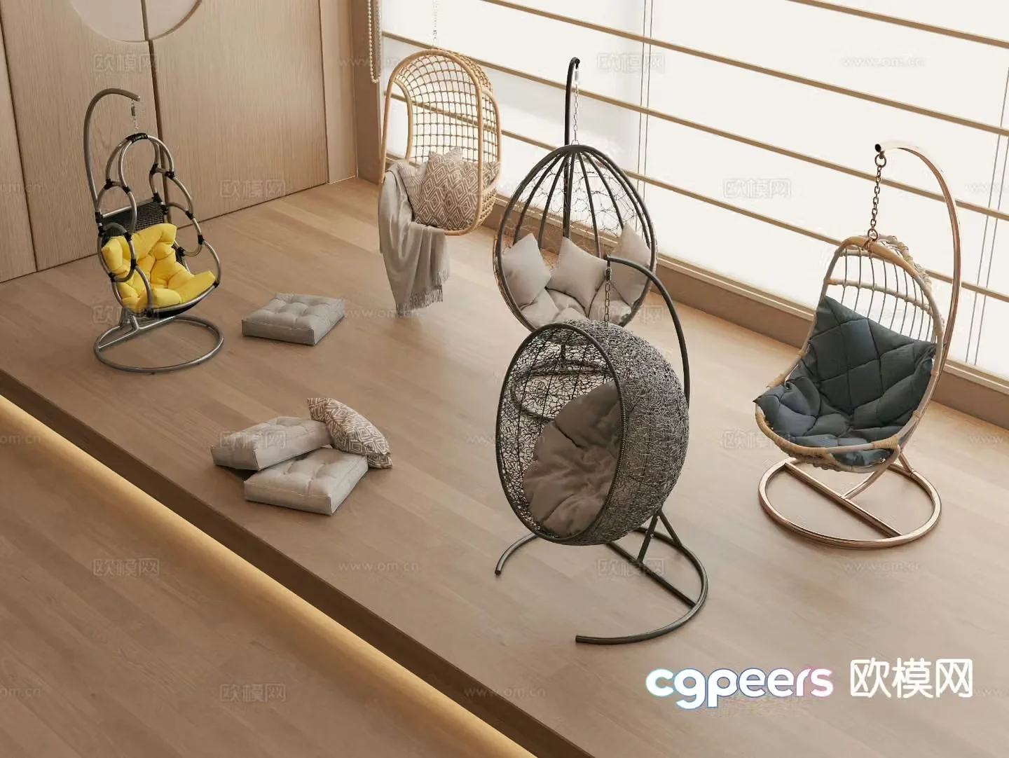 swing chair hanging chair wicker chair 3d model
