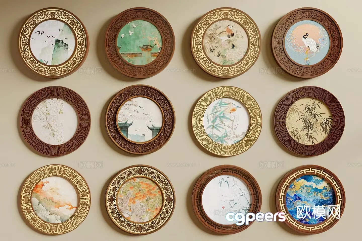 New Chinese style carving wall decoration hanging decoration 3D model