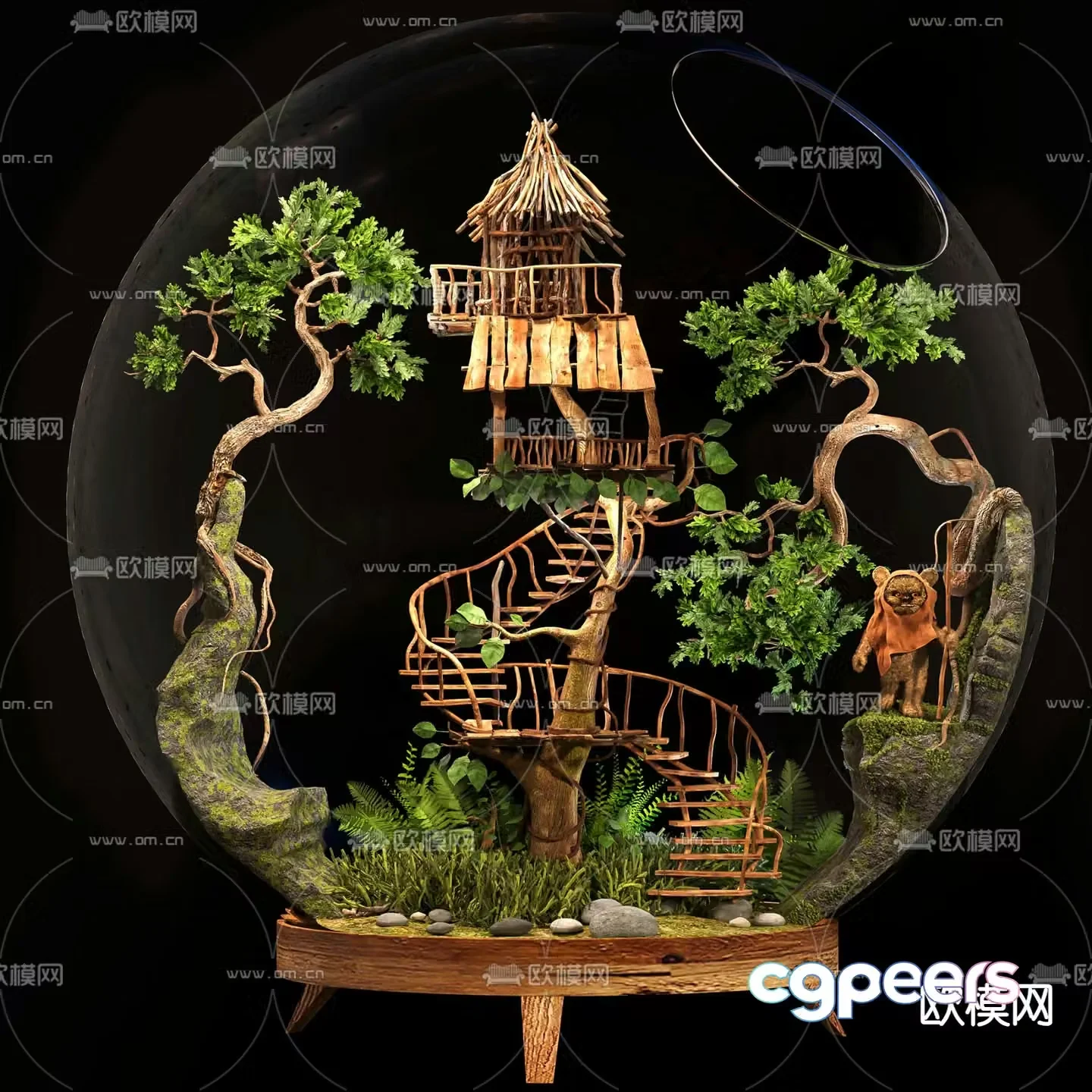 Glass ball micro-landscape green plant landscaping 3D model