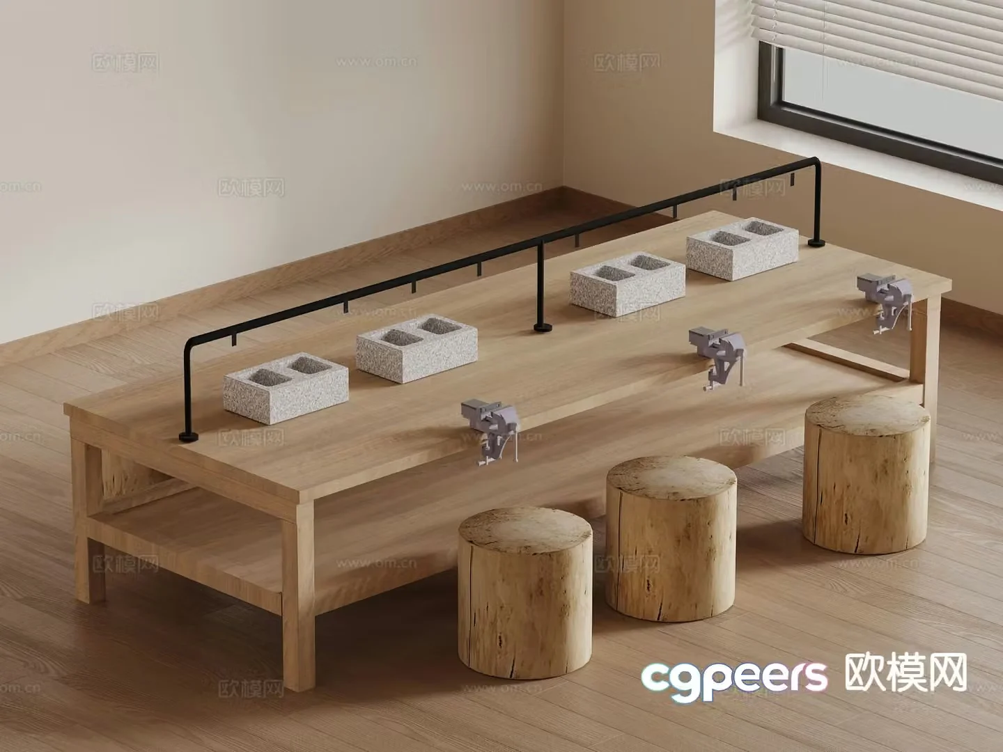 Modern handicraft workshop solid wood tables and chairs handmade table 3D model