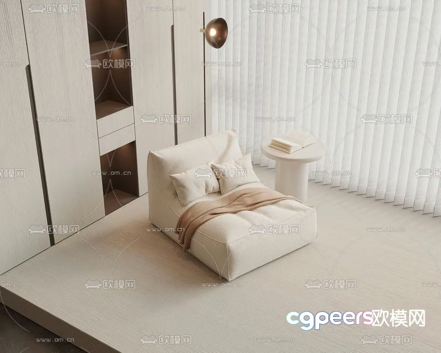 Cream style lazy sofa 3d model