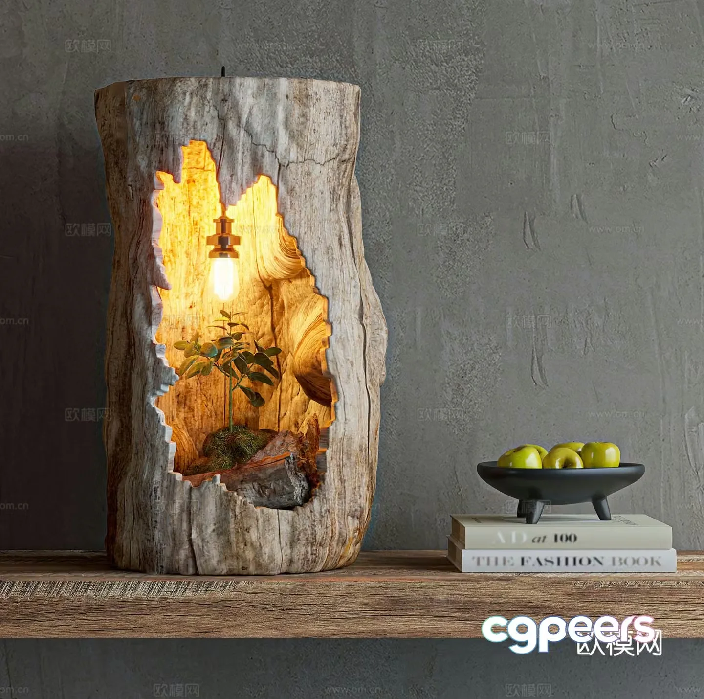 Wabi-sabi desk lamp tree carving ambient light 3d model