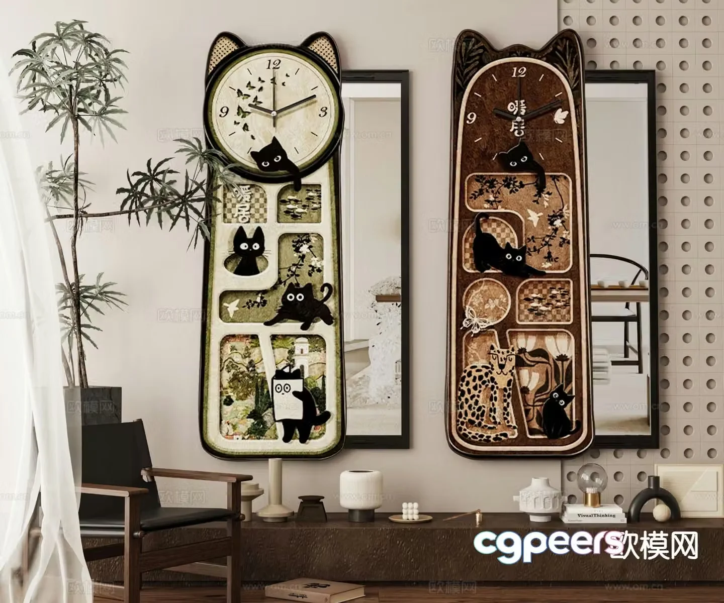 Medieval style cat mirror hanging painting decorative painting 3d model